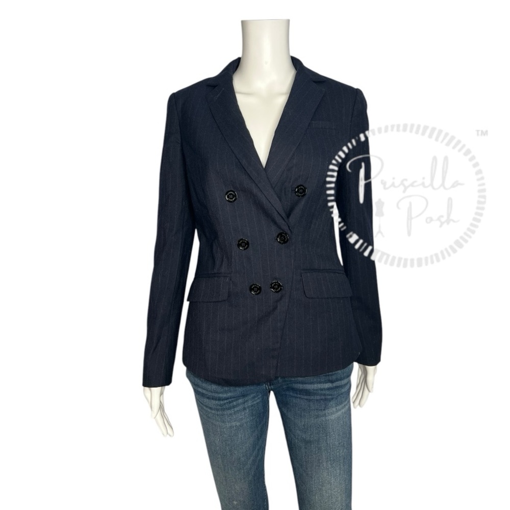 Tory Burch Double Breasted Wool Pinstripe Blazer